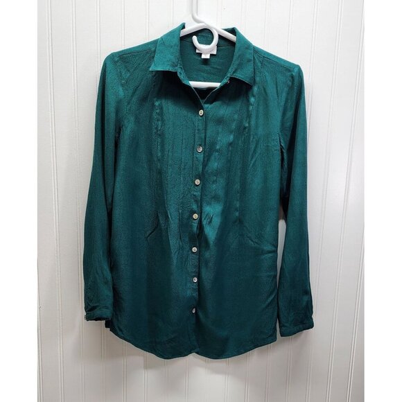 J. Jill Teal Button-Up Long Sleeve Textured Blouse - Picture 1 of 12